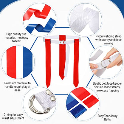 Macarrie 24 Player Flag Football Belts Set, Adjustable Football Training Equipment with 3 Flags Per Belt with 36 Red & 36 Blue Flags for Kids Youth Adults Flag Games Practice