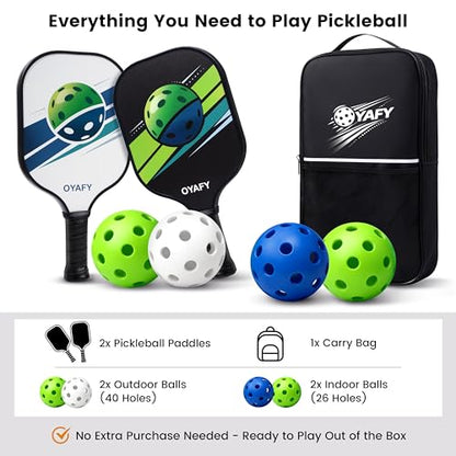 Pickleball Paddles Set of 2, Fiberglass Pickleball Set with Pickleball Rackets 2 Pack, 4 Indoor Outdoor Balls and Carry Bag, Pickle Ball Set for Beginners, Families, Men Women & Intermediate Players