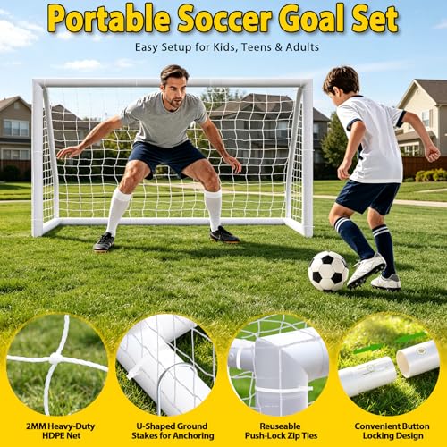 ZENY Portable Soccer Goal for Backyard,12x6 / 10x6.5 / 8x5 / 6x4 ft Kids Adults Soccer Net and Frame for Home Backyard Practice Training Goals, Soccer Training Equipment - style: 6 x 4FT - HPVC- 2 pack
