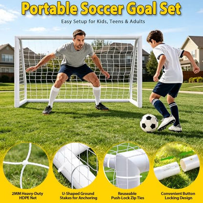 ZENY Portable Soccer Goal for Backyard,12x6 / 10x6.5 / 8x5 / 6x4 ft Kids Adults Soccer Net and Frame for Home Backyard Practice Training Goals, Soccer Training Equipment - style: 6 x 4FT - HPVC- 2 pack