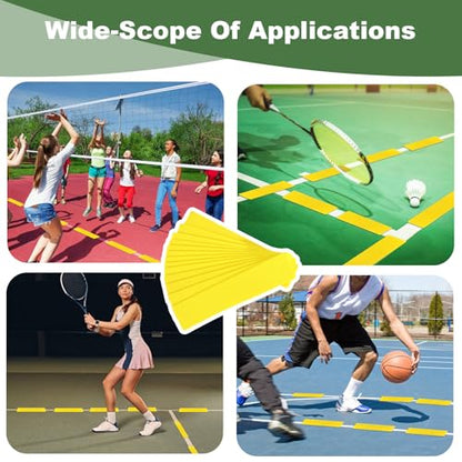 24 Pcs Court Line Marker Kit, Yellow Boundaries Markers Lines Set, Pickleball Court Lines Kit for Tennis Basketball Volleyball Badminton Pickleball Net Courts Outdoor or Indoor Training