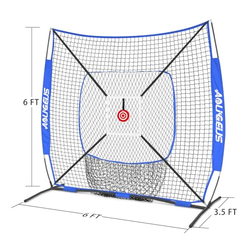 6'X6' Baseball Softball Practice Net,Pitching Net,Batting Net,with Bonus Strike Zone,Target and Bow Frame,for Hitting,Pitching,Catching