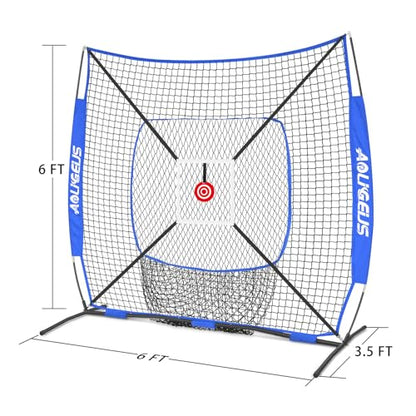 6'X6' Baseball Softball Practice Net,Pitching Net,Batting Net,with Bonus Strike Zone,Target and Bow Frame,for Hitting,Pitching,Catching