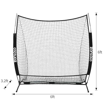 Zonlolo 6 x 6 FT Baseball Net with 3 Diffferent Targets, Portable Practice Net for Batting，Hitting，Pitching and Throwing,Compact Package with Small Carrying Bag，Great for Kids - color: Black