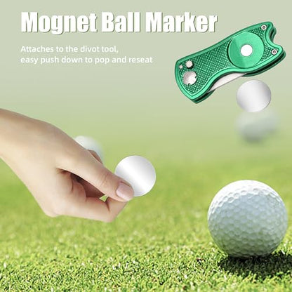 Mile High Life Golf Divot Repair Tool, All Metal Foldable Divot Tool with Pop-up Button & Magnetic Ball Marker, 2-6 Pack - color: 2 Pack (Green/Lime)