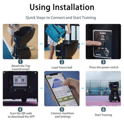 PT-9001 Tennis Ball Machine, Professional Tennis Ball Launcher, 150+ Ball Capacity, 35 Landing Points & Variable Speed,Dual-Control via APP & Remote for Advanced Players(4-6H Runtime)