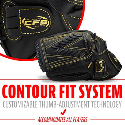 Franklin Sports Field Master Baseball + Softball Glove - Field Master Adult + Youth Baseball + Softball Mitt - Men's + Women's Gloves - Right Hand Throw - color: Black/Gold, style: 13" - Basket "V" Web