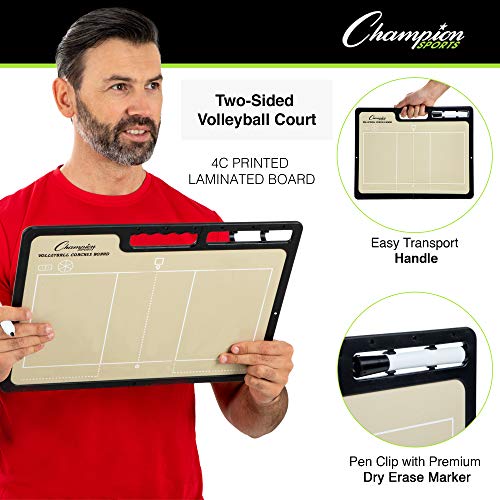 Champion Sports Large & XL Dry Erase Board For Coaching - Whiteboards for Strategizing, Techniques, Plays - 2-Sided Boards with Front Side Full Field - Backside Half Field and Lineup - color: Volleyball, style: XL Coaches Board