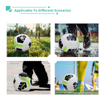 Soccer Ball Size 5,4 – Thermal Bonded Waterproof PU Leather, Professional Training & Match Ball for Youth & Adults, with Pump & Bag, Training Gift Set - color: black