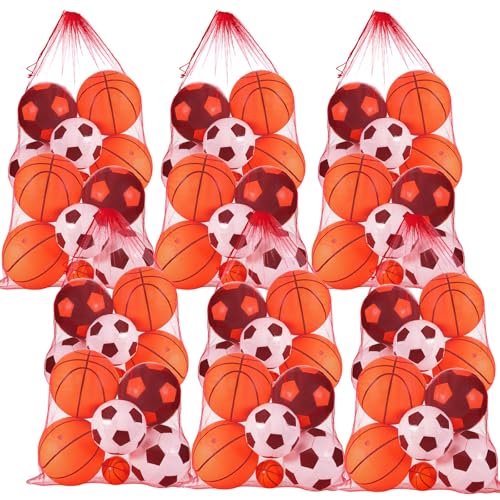 6 Pcs large Mesh Bag 24 x 48 inch Ball Mesh Drawstring Storage Sports Equipment Bag for Balls Beach - color: Red