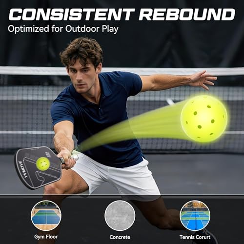 YVMOVE V40Pro Outdoor Pickleball Balls - Seamless Rotational Molding for Crack Resistance - USAPA Standard Bounce&Flight - Neon Green 40-Hole Pickleballs for Tournaments/Family Games (3-Pack/12-Pack) - color: 12 Pack - Neon Yellow