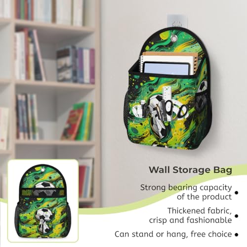 QsirBC Soccer Ball Art 1 Pack Wall Hanging Organizer Bag, Waterproof Polyester Storage Bag with Multiple Pockets, Collapsible Hanging Shelves for Home, Kitchen, Closet Organization