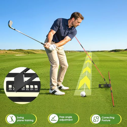 Golf Alignment Sticks Holder, Angle Adjustable Golf Training Aid, Weighted Golf Swing Trainer with Metal Sticks Practice Teaching Aid for Aiming, Putting, Swing