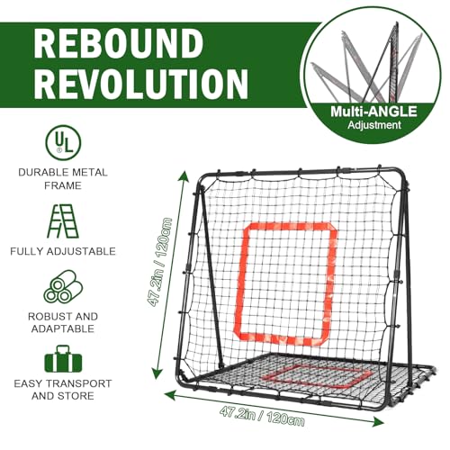 BaseGoal Baseball and Softball Rebounder Net,Baseball Rebounder,Volleyball Rebounder,Pitch Back Net,Multi-Sport Training Rebound Screen,with Pitching Target,Easy Adjustable Angles - size: 47x47 IN, style: Black