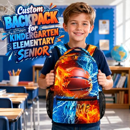 Boys Backpack for Kids Personalized Basketball School bag for Elementary Middle Primary, 17 Inch Durable Lightweight Bookbag - color: Orange