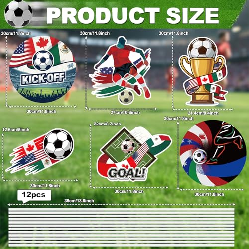 Pinkunn 6 Pcs North America Soccer Event Yard Signs with Stakes, USA Canada Mexico Flag Football Theme Lawn Decorations for Outdoor Watch Party Game Day Team School Practice Party Supplies