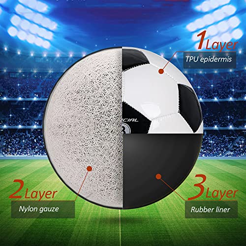 Kids Soccer Ball Sizes 3 Practice Traditional Soccer Balls Classic for Youth Perfect for Outdoor Indoor Match or Game Black-White 3Pcs with 1 Plastics Pump