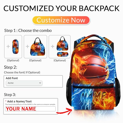 Boys Backpack for Kids Personalized Basketball School bag for Elementary Middle Primary, 17 Inch Durable Lightweight Bookbag - color: Orange