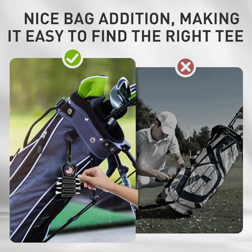 VEASAERS Golf Tee Holder with USA Ball Marker 4 Pcs White Wood Tees, Portable Hold Different Tee Leather Gift Hook Hanging Clip to Golf Bag Belt - color: Black