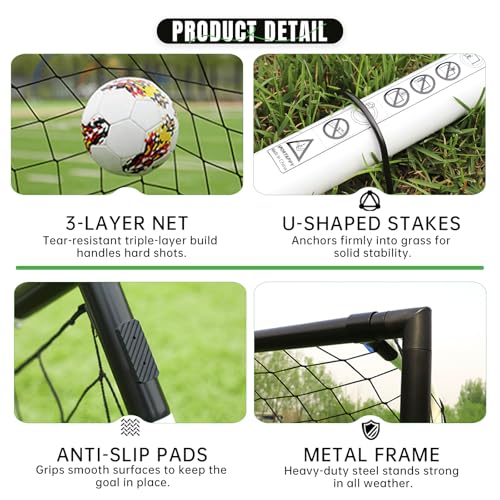 Heavy Duty Soccer Goal 2.6x3|4x6|6x8|6.5x10|6.5x12FT, All-Weather Steel Frame Tool-Free Quick Assembly Football Training Goal, Multi-Size Backyard & Match Equipment with Ground Stakes - size: M | 123x180cm