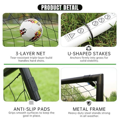 Heavy Duty Soccer Goal 2.6x3|4x6|6x8|6.5x10|6.5x12FT, All-Weather Steel Frame Tool-Free Quick Assembly Football Training Goal, Multi-Size Backyard & Match Equipment with Ground Stakes - size: M | 123x180cm