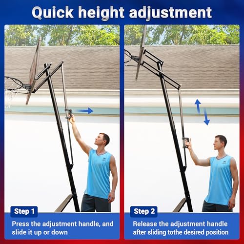 WIN.MAX Basketball Hoop Outdoor with 44 Inch Backboard and Larger Base, Portable Basketball Hoop Goal System 4.9FT-10FT Adjustable, for Youth/Adults in Backyard/Driveway (44" Backboard Red)