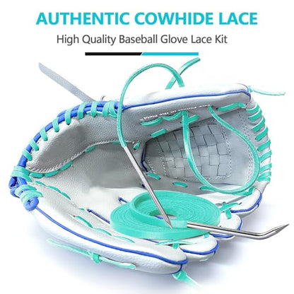 Baseball Glove Lace, Mitt Lace Repair Kit Softball 2 Leather Laces and 2 Lacing Needles for Catcher's Glove - color: Mint Green