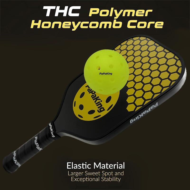 Carbon Fiber Pickleball Paddle with 2 Balls, Lightweight Paddle with Large Sweet Spot & Vibration Damping, Carbon Fiber Textured Surface for High Spin & Control, PP Honeycomb Core