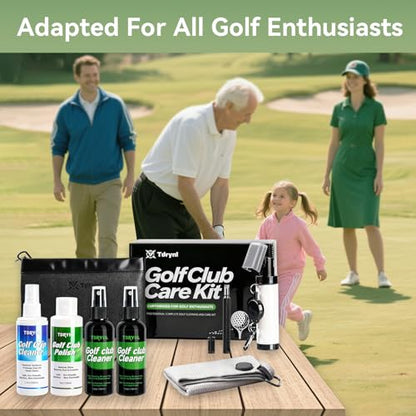 Pro Golf Club Care Kit – Cleaner, Polish, Brush, Groove Sharpener, Grip Cleaner, Magnetic Towel & Leather Bag – Restores Clubs, Removes Rust & Scratches, Renews Tackiness – Golf Gifts for Golfers