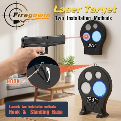 Laser Training Target - Indoor Dry Fire Shooting Target with 4-Zone Scoring Display, 3 Training Modes (Normal/Timer/Game), History Memory & Carry Case - for IIIA Laser Training Cartridges