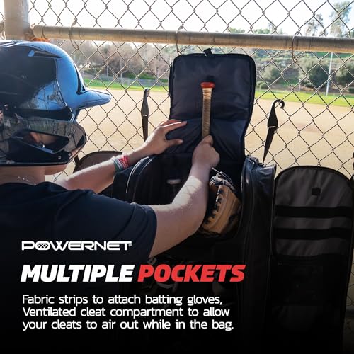 PowerNet Optimus Catcher's Bag, Rolling Equipment Bag Holds All Baseball & Softball Gear, 7 Internal Bat Sleeves, Cleat Compartment, Personalization Panel & Hooks - style: Pro