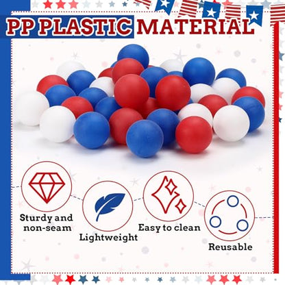 Seenelling 60 Pack Red White and Blue Table Tennis Balls 4th of July Plastic Balls Decoration 40mm Patriotic Independence Day Entertainment Games Decor for Outdoor Activity DIY Fun Arts Pet Toy