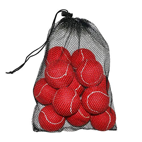 URBEST Tennis Ball 12 Packs Training Tennis Balls Practice Balls for Novice Player, Pet Dog Playing Balls with Mesh Carry Bag - color: Red