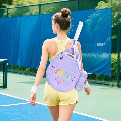 NZNDB Tennis Bags for Women Girl, Tennis Sling Crossbody Backpack, Water Resistant Tennis Bag for Pickleball, Tennis, Racketball - color: Purple