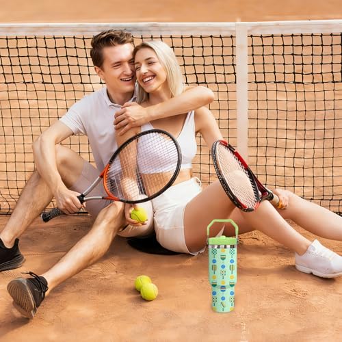 30 oz Tumbler with Handle Flip Straw Leak Proof - Pickleball Mug 30oz Tumbler Travel Coffee Mug with Handle - Birthday Gifts for Women Men Pickleball Lovers Players 30 Ounce Stainless Steel Cup - color: Pickleball Green