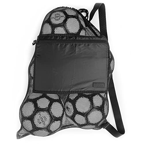 Fitdom Extra Large Heavy Duty Mesh Bag. Best for Soccer Ball, Water Sports, Beach Cloth, Swimming Gears. Adjustable Shoulder Strap. Secure Side Pocket - style: 28" X 18" Small