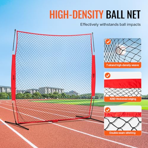 VEVOR 7X7ft/12X9ft/16X10ft/20x10ft Barricade Backstop Net, Ball Sports Barrier Netting, Portable Practice Net for Baseball Softball Lacrosse Hockey Basketball Equipment Training Net