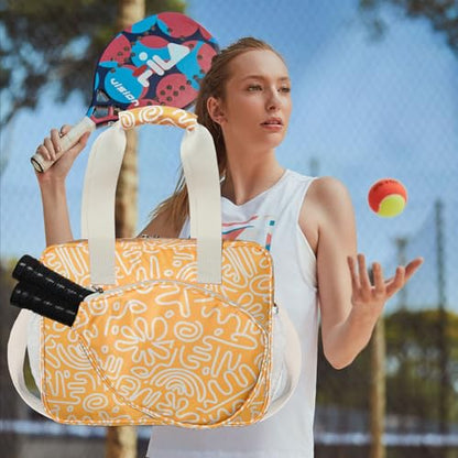 Pickleball Bag for Women, Cute Pickleball Tote Bag Crossbody Sling Paddles Shoulder Bag Large for Sports Gym Duffle - color: Yellow