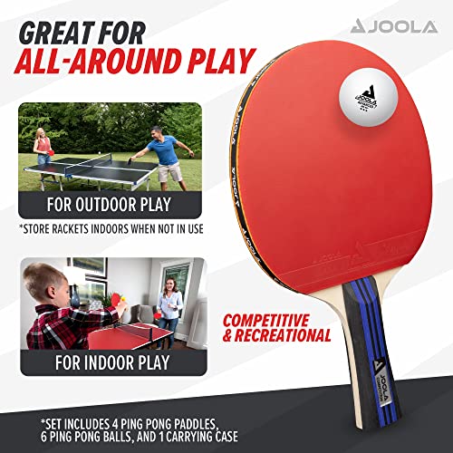 JOOLA Advanced Premium Ping Pong Paddles Set of 4 - Professional Table Tennis Paddles, 6 Advanced Training 3 Star Ping Pong Balls, and Carrying Case - Tournament Level - Indoor and Outdoor Compatible - style: 4 Player | Advanced Set
