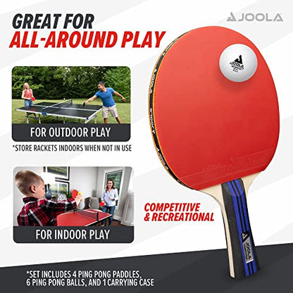 JOOLA Advanced Premium Ping Pong Paddles Set of 4 - Professional Table Tennis Paddles, 6 Advanced Training 3 Star Ping Pong Balls, and Carrying Case - Tournament Level - Indoor and Outdoor Compatible - style: 4 Player | Advanced Set