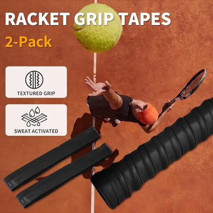 2 Pcs Tennis Racket Grip Tape, Dry Tennis Overgrip Tape, Anti-Slip Absorbent Grip, Racket Overgrip Tape - color: Black, size: Textured-43.3"x1"x0.03"
