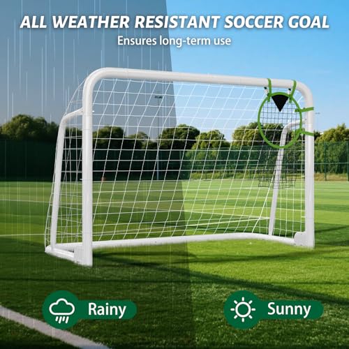 NAIZEA Soccer Goals - 24x8/21x7/18x7/12x6/16x7/10x6/8x6/6x4FT Soccer Goals for Backyard Training- Portable Metal Soccer Net for Youth & Adults - Heavy Duty Steel for Indoor Outdoor Games & Practice - size: 6ft x 4ft, style: Trainer-White/Steel