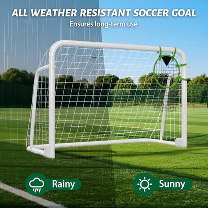 NAIZEA Soccer Goals - 24x8/21x7/18x7/12x6/16x7/10x6/8x6/6x4FT Soccer Goals for Backyard Training- Portable Metal Soccer Net for Youth & Adults - Heavy Duty Steel for Indoor Outdoor Games & Practice - size: 6ft x 4ft, style: Trainer-White/Steel
