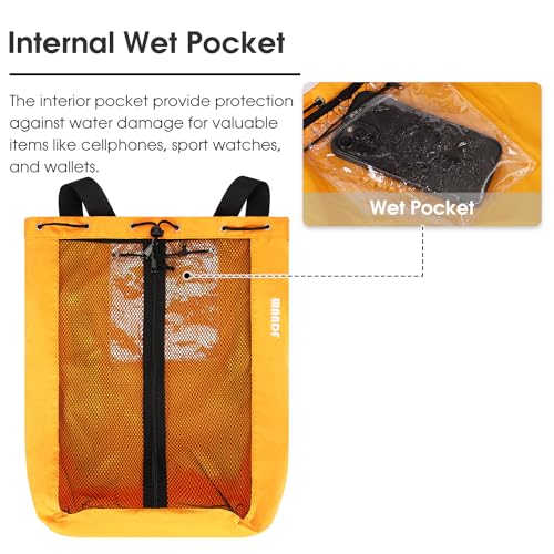 WANDF Swim Bag Mesh Drawstring Backpack Beach Backpack for Swimming, Gym, and Workout Gear - color: Orange With Wet Pocket