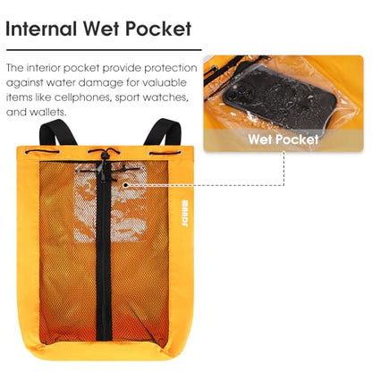 WANDF Swim Bag Mesh Drawstring Backpack Beach Backpack for Swimming, Gym, and Workout Gear - color: Orange With Wet Pocket