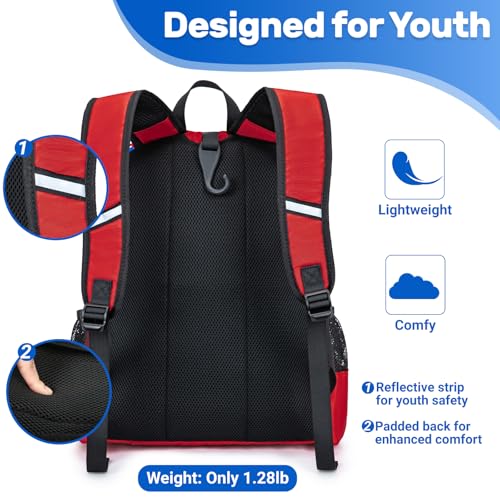 KAVIGOR Youth Baseball Bag, Softball Bag for Girls & Boys, Kids Tball Backpack with Shoes Compartment - color: Red White & Blue