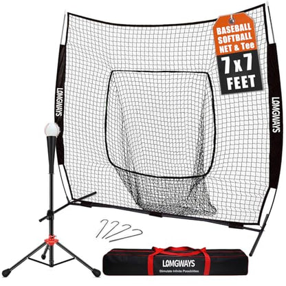 7x7ft/8x8ft Baseball Softball Net with Steel Frame for Batting, Hitting, Pitching, Portable Baseball Batting Net with Carry Bag, Great for All Levels - size: 7FT Black(Tee)