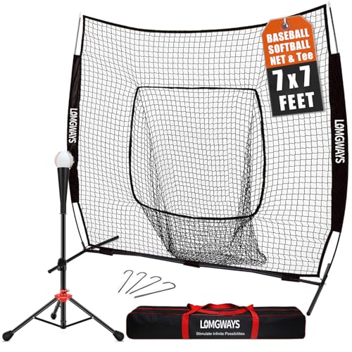 7x7ft/8x8ft Baseball Softball Net with Steel Frame for Batting, Hitting, Pitching, Portable Baseball Batting Net with Carry Bag, Great for All Levels - size: 7FT Black(Tee)