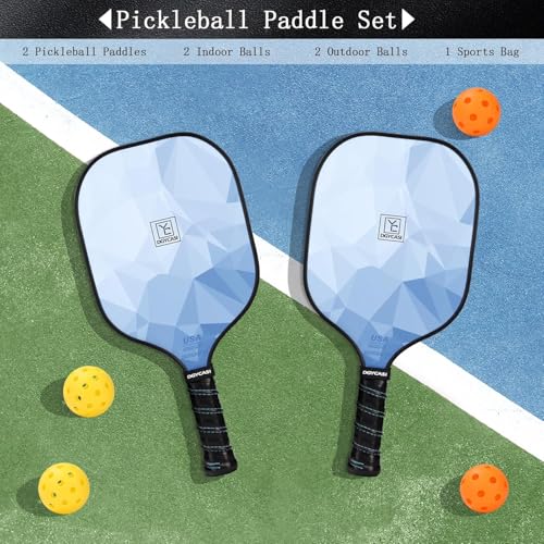 YC DGYCASI Pickleball Paddles Set of 2, 2026 USAPA Approved Pickleball Set, Fiberglass Lightweight Pickle Ball Rackets 2 Pack, 2 Outdoor Pickleball, 2 Indoor Pickleball Balls, 1 Pickleball Bag - color: Blue