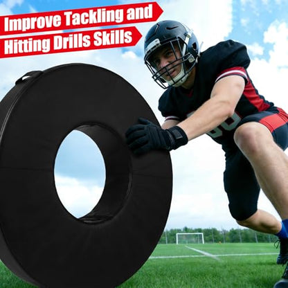 Football Tackle Wheel - Football Tackle Dummy Ring with Straps for Youth - High-Density Sponge and Waterproof PU Soccer Training Equipment for Blocking, Hitting Drills and Practice - size: 28 Inch